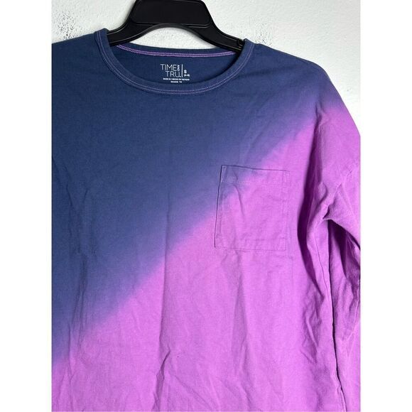 Time and Tru Women's Oversized Tie Dye T-Shirt Long Sleeves Blue Purple Size S - Picture 2 of 9